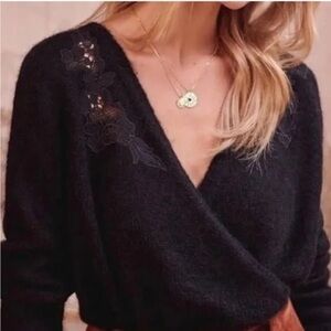 Sezane Timothee Reversible Wrap Lace Appliqué Sweater